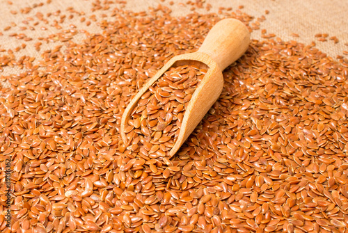 closeup of flaxseed on background canvas