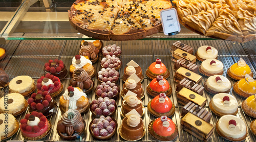 French pastries on display a confectionery shop 