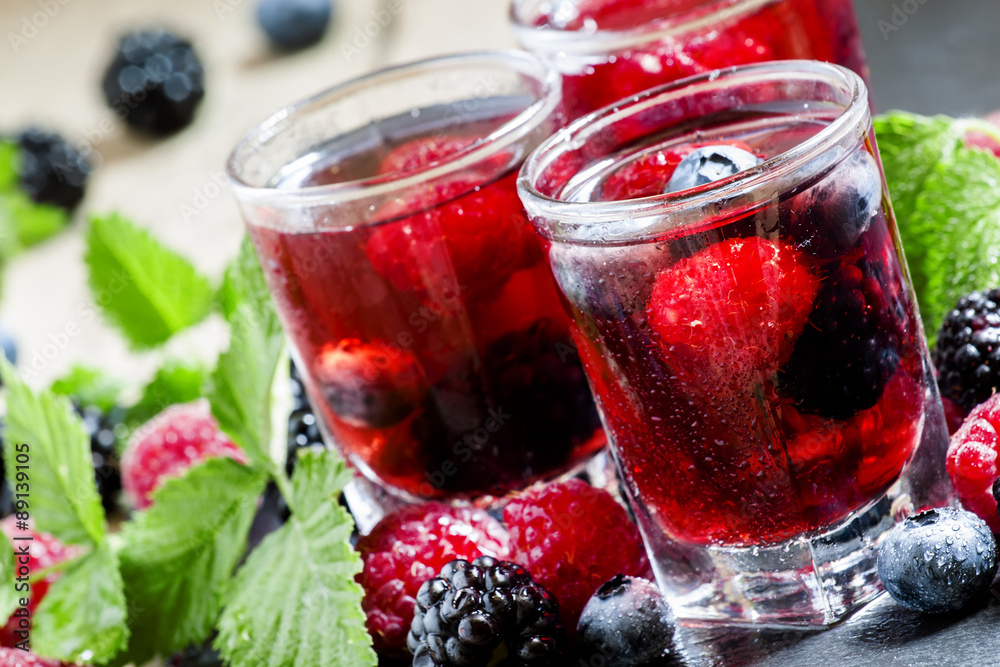 Fresh berry drink with blueberries, blackberries and raspberries Fresh berry drink with blueberries, blackberries and raspberries