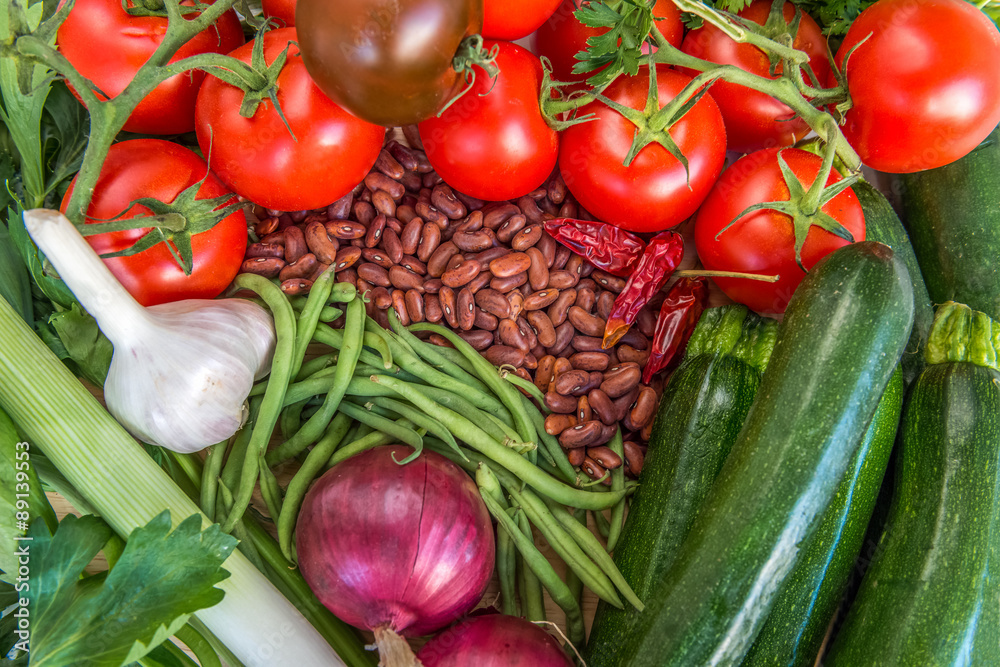 Healthy food ingredients. Various fresh colorful vegetables.