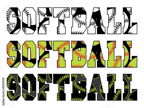 Softball Text With Softballs is an illustration of a softball design with the word softball and balls embedded in the text. photo