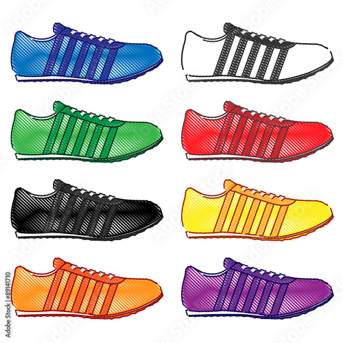 Running Shoes with Stripes in Different Colours Blue White Green Red Black Yellow Orange Purple Pencil Style 2