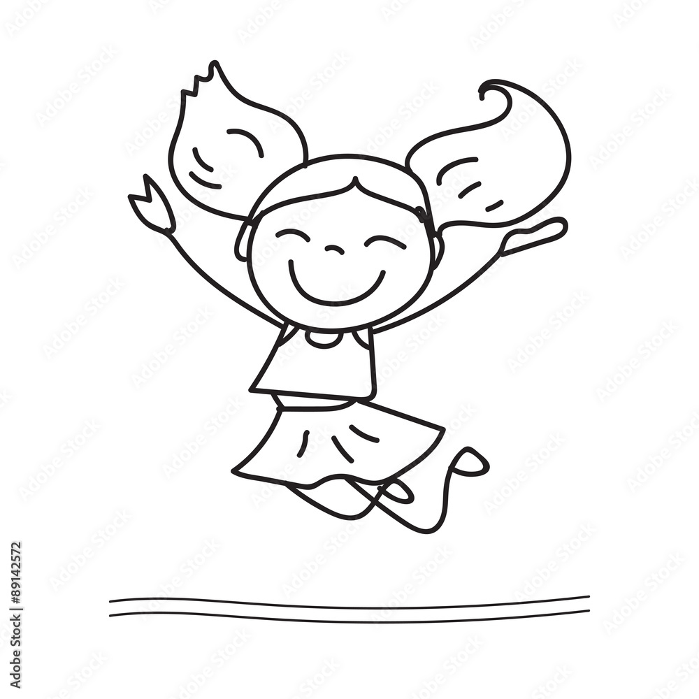 hand drawing happy girl dancing hand drawing happy girl dancing