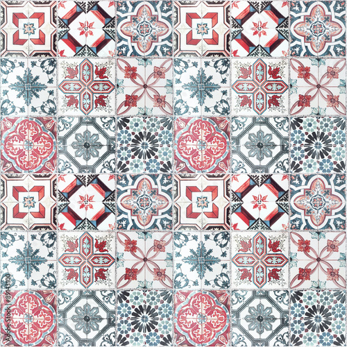 Beautiful old ceramic tiles patterns in the park public.