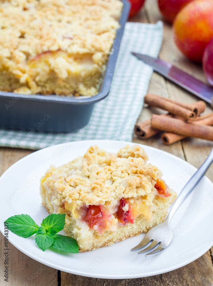 Homemade plum crumble pie