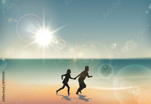 Lovers under Sunset, running