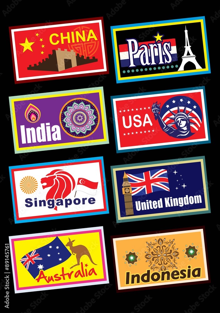 World country travel label set