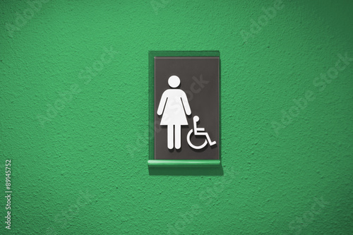 Restroom signs with female and icon symbol green