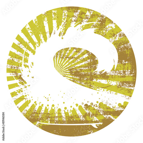 big surf pipeline wave with grunge circle background