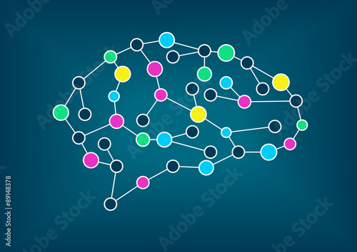 Vector illustration of brain. Concept of connectivity, machine learning, artificial intelligence, smart systems