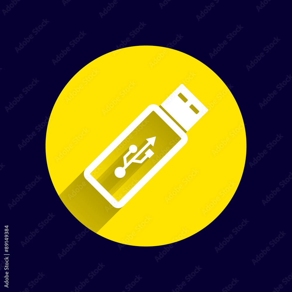 Vector usb flash drive icon on a grey flat button