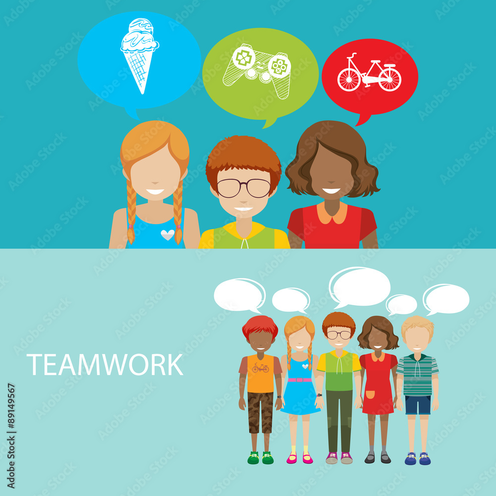 Infographic with children and teamwork Infographic with children and teamwork
