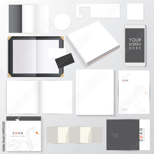 Empty corporate visual identity mockup template set. White paper documents isolated on light background.