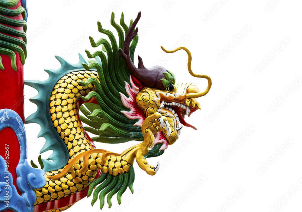 Fototapeta premium Dragon statue isolated on white background