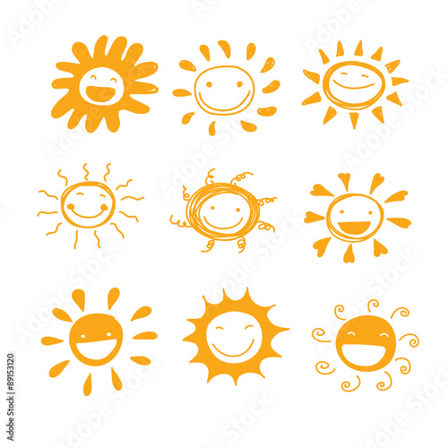 sun smile diversity hand drawn cute set vector for decorated or