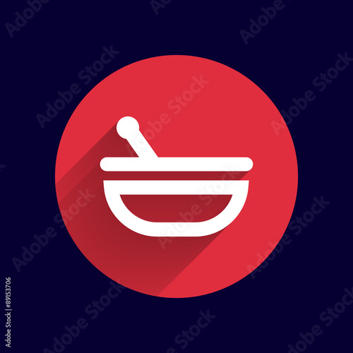 Mortar and pestle with blue tablets icon