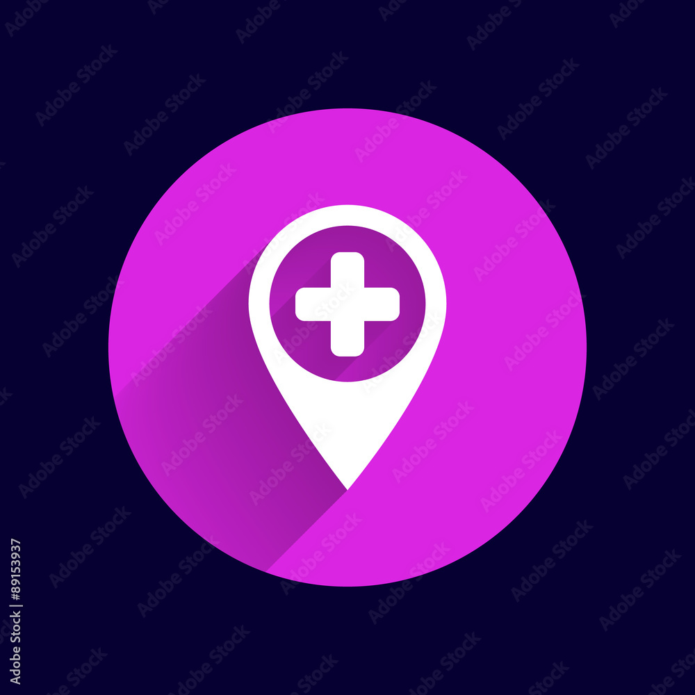 Map Pointer Icon With Cross, Hospital, First Aid Sign Map Pointer Icon With Cross, Hospital, First Aid Sign