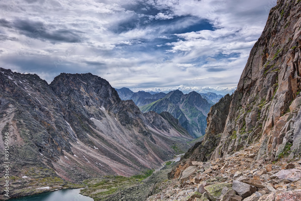 The path along the high cliffs in the mountains of Eastern Siberia