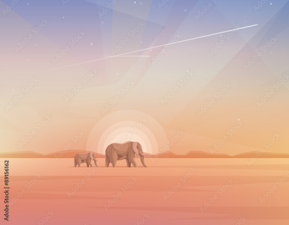 Elephants journey through desert landscapes of Africa