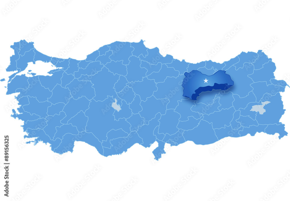 Fototapeta premium Map of Turkey, Erzinca