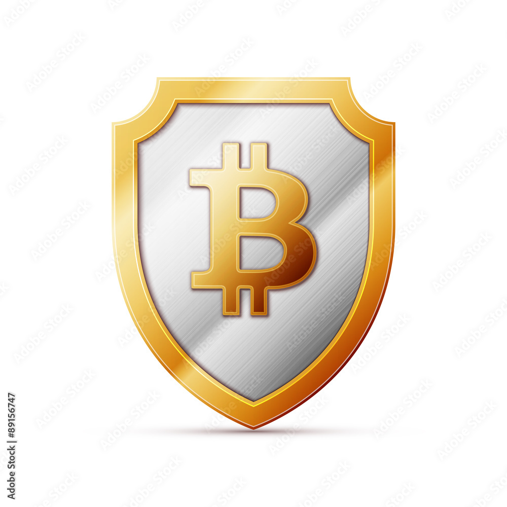 shield with bitcoin sign shield with bitcoin sign