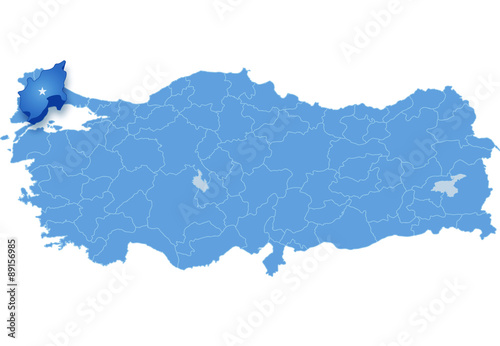 Map of Turkey, Tekirdag