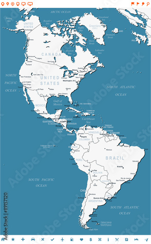 orth and South America - map and navigation labels - illustration.