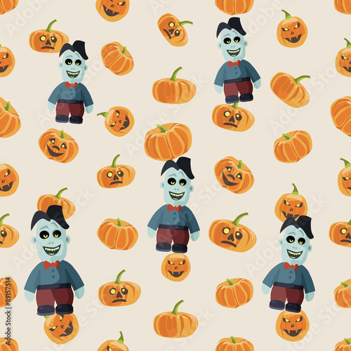 Seamless colorful background made of pumpkin and zombie