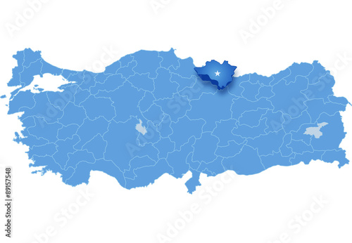Map of Turkey, Ordu