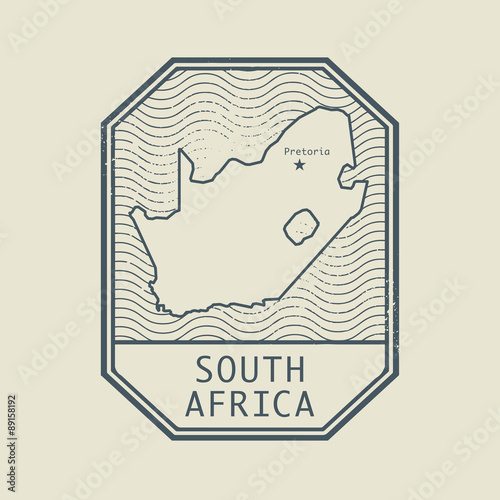 Stamp with the name and map of South Africa