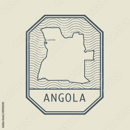 Stamp with the name and map of Angola