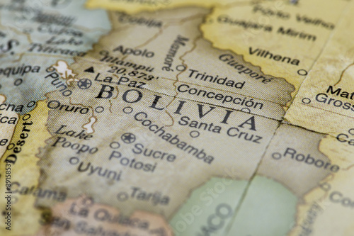 Macro of Bolivia on a globe