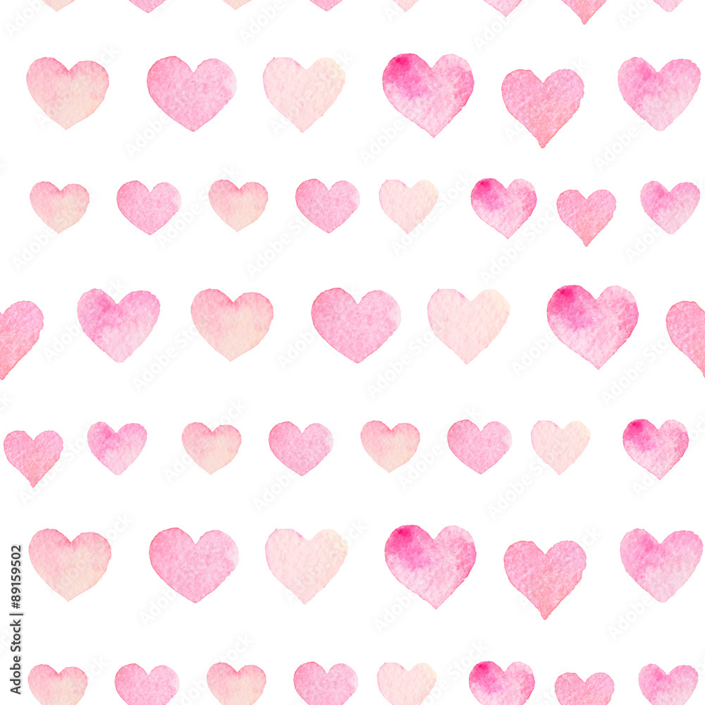 Watercolor seamless pattern with hearts