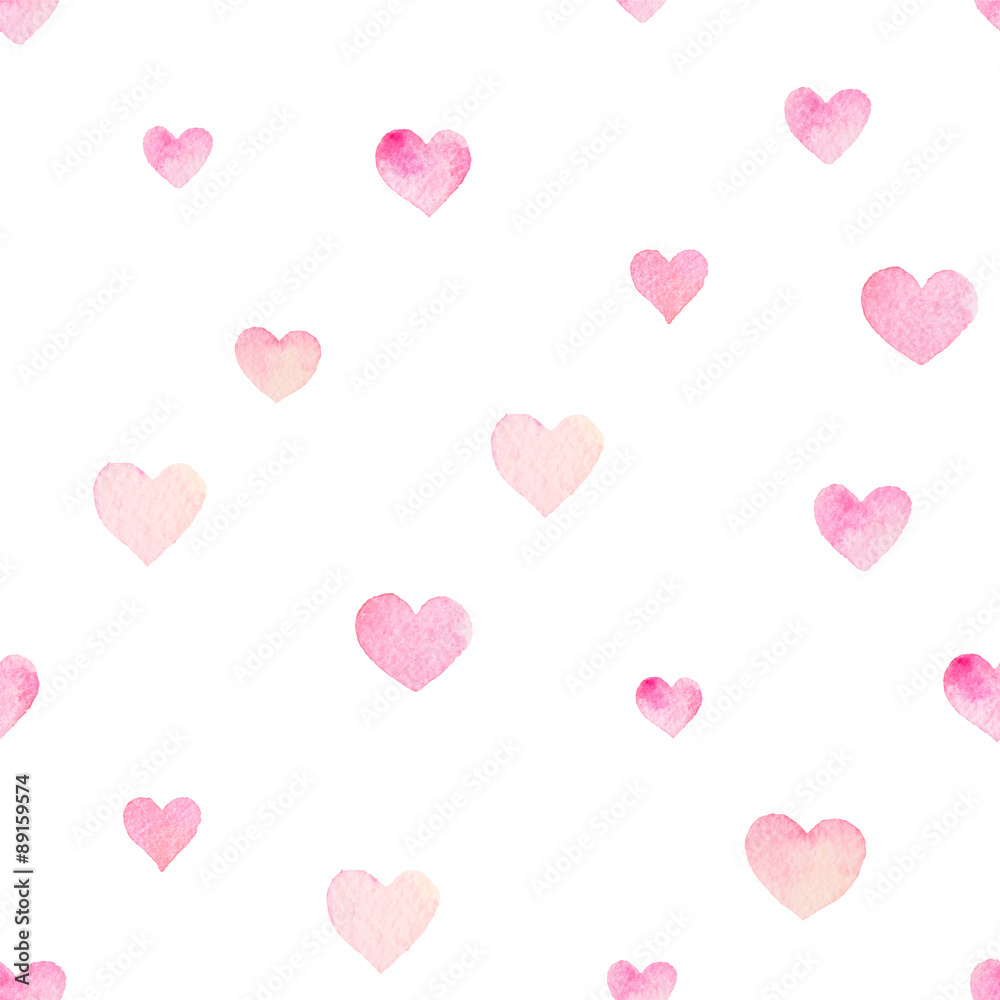 Watercolor seamless vector pattern with hearts for Valentine Day