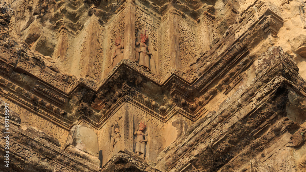 Beautiful Detail Decoration of  Exterior Wall of Angkor Wat