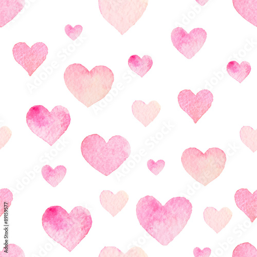 Watercolor seamless vector pattern with hearts for Valentine Day