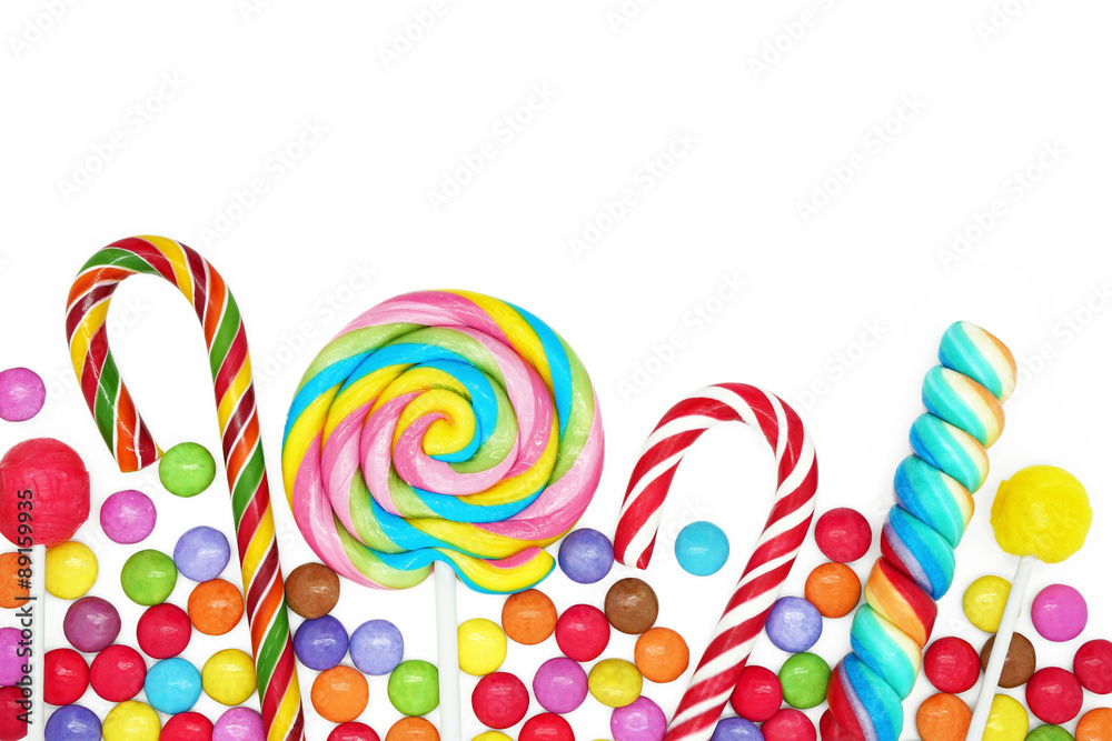 Mixed Colorful Candies on White Background