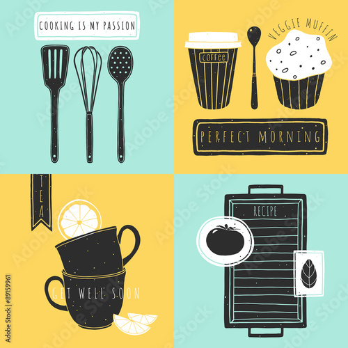 Set of kitchen hand drawn elements. Doodle vector illustrations for kitchen design. Art of cooking