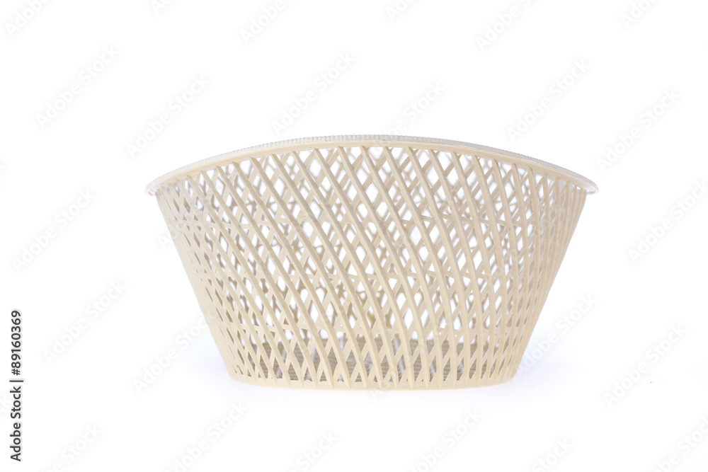empty white basket plastic, isolated on white background empty white basket plastic, isolated on white background