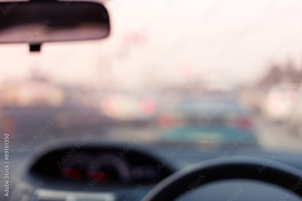 abstract blur driving on road, view of driver in car abstract blur driving on road, view of driver in car