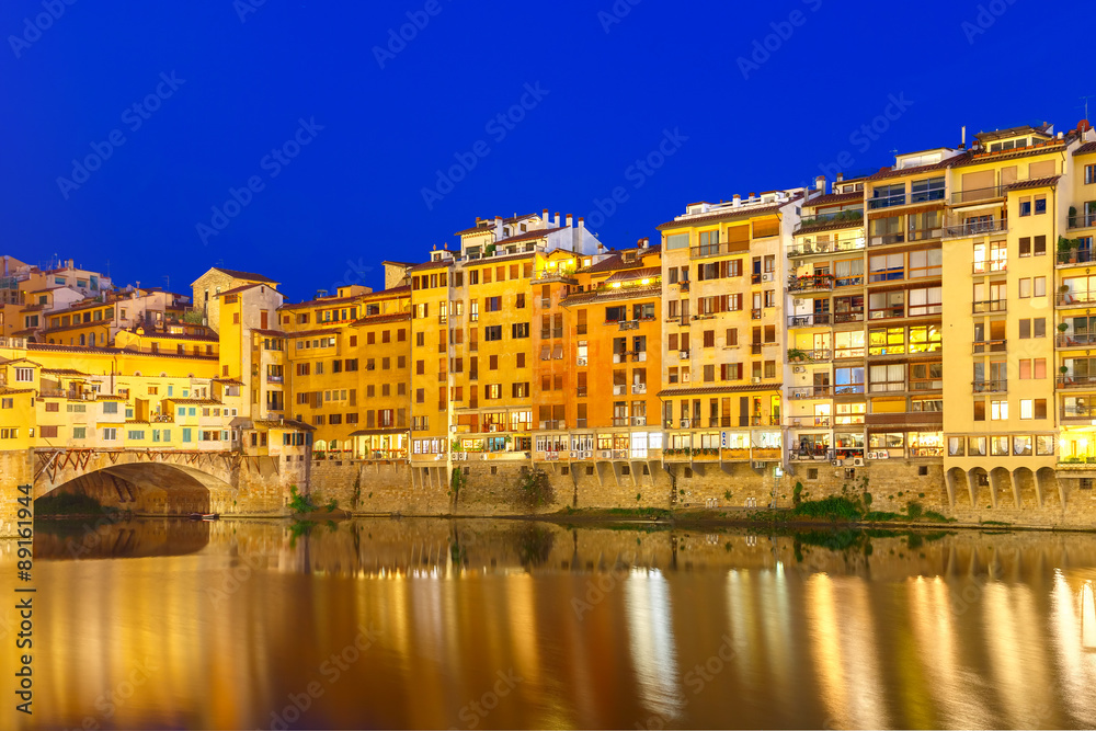 Arno and Ponte Vecchio at night, Florence, Italy