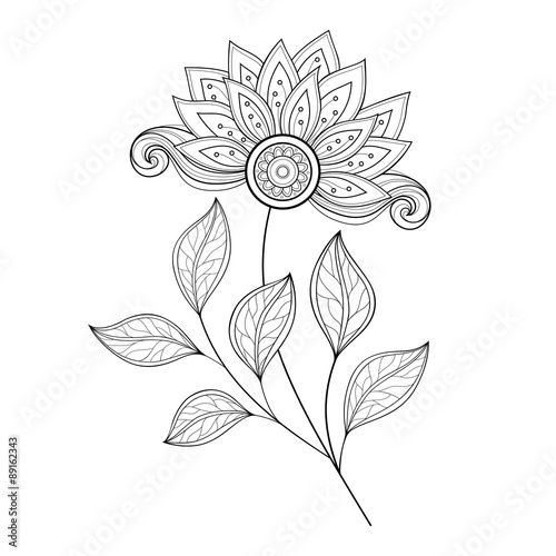 Vector Beautiful Monochrome Contour Flower