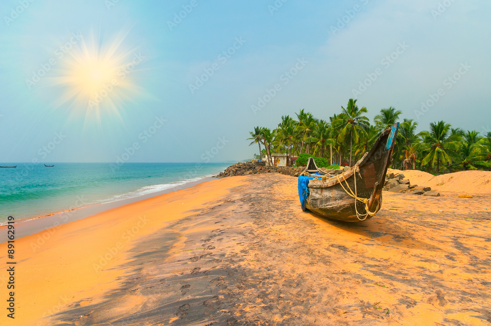 Fishing  Boat on Tropical beach - obrazy, fototapety, plakaty 