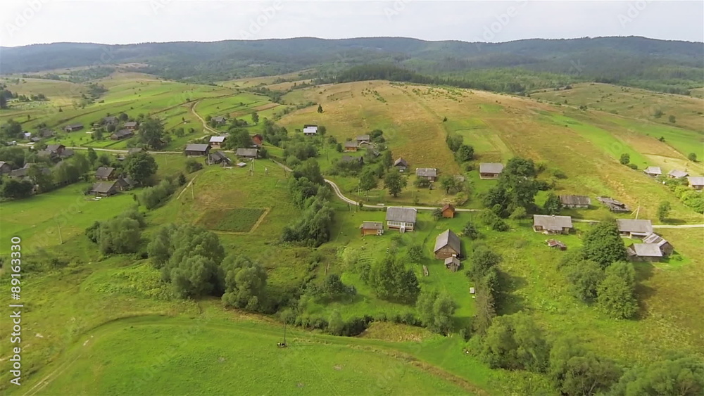 Village at Ukrainian Carpathians mountains. Aerial shot Village at Ukrainian Carpathians mountains. Aerial shot