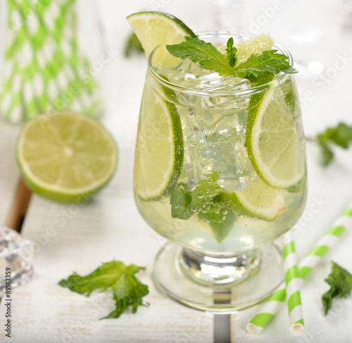 Cold drink with mint and lime