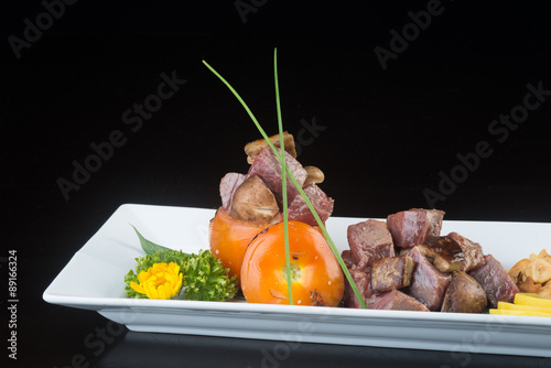 japanese cuisine. beef cube on the background