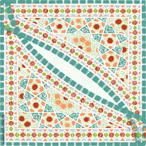 Geometric corner frame pattern ethnic tile colorful background v