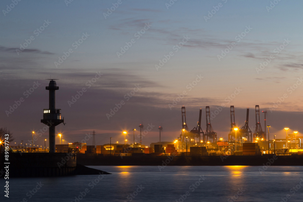 Fototapeta Cargo terminal in Port of Hamburg at night