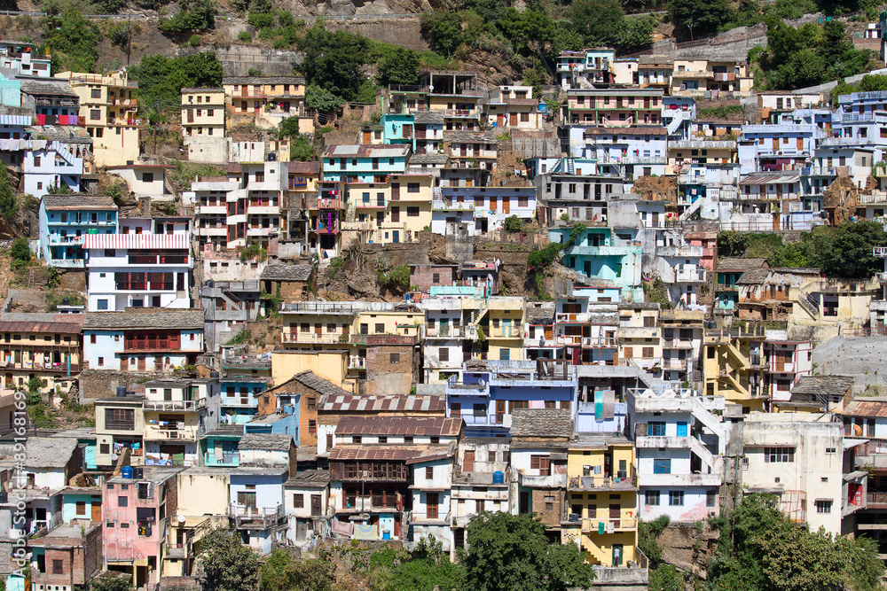 View of the houses in the city Devprayag. Uttarakhand, India.
