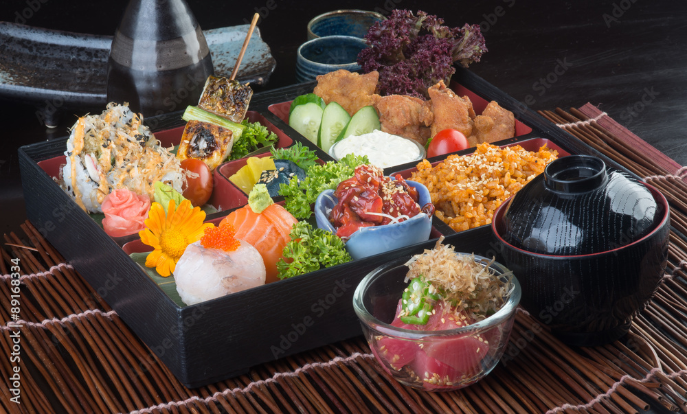 Obraz premium japanese cuisine. lunch box set on the background